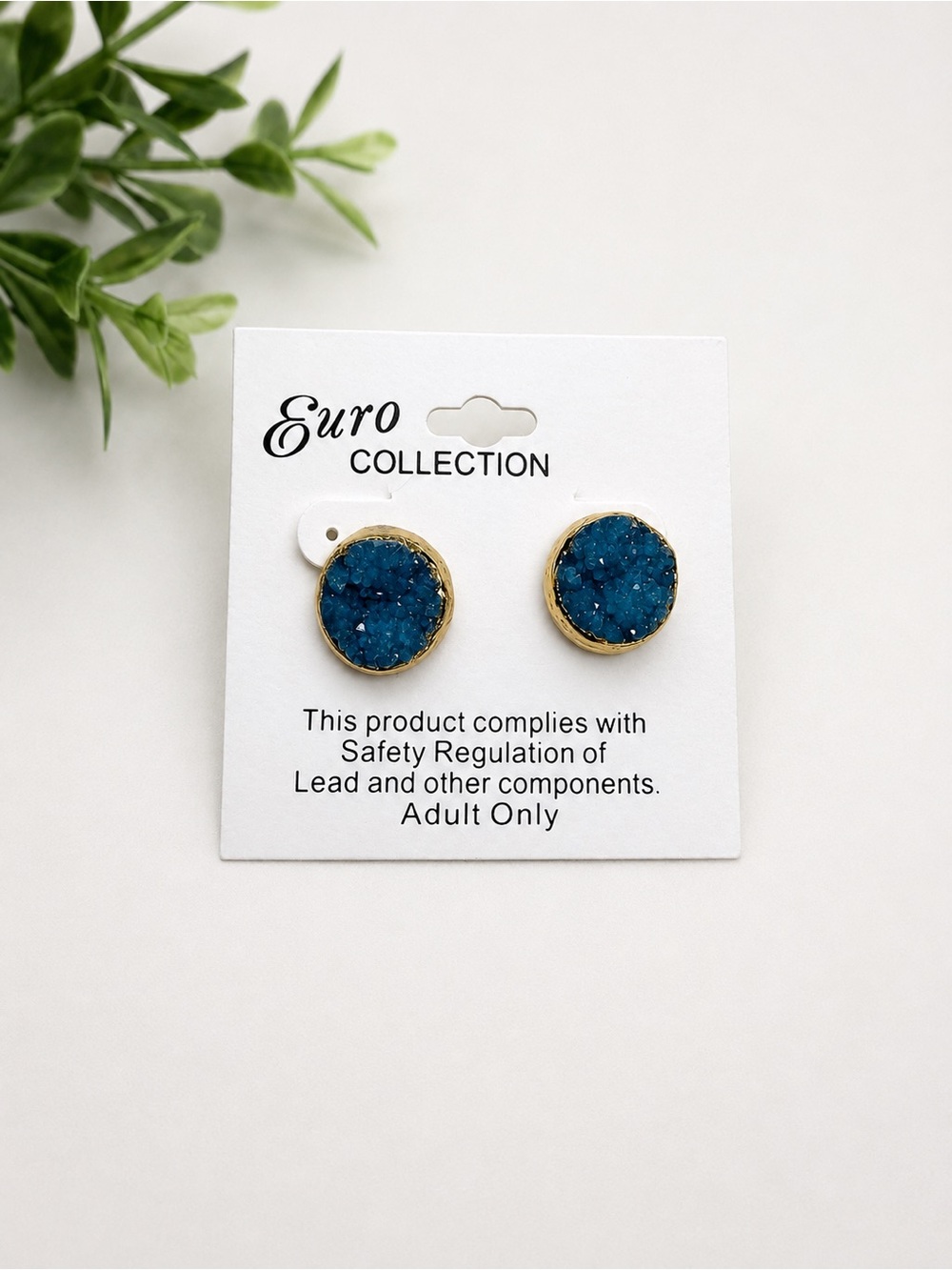 Euro Collection Blue Round Stud Earrings